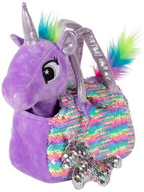 Girl Purple Sparkling Pet Set w/Purse -Stuffed Animals Plushies Unicorn Plush